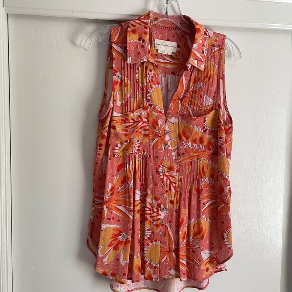 NWOT Vera for Anthropologie Floral Sleeveless Top Size S Pink Orange Blouse - Picture 3 of 15